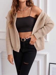 SHEIN LUNE Áo len Duster tay cánh dơi rắn - Màu be - Xem 5