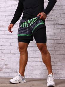 Manfinity Sport Corelite 男士字母圖案運動短褲（帶手機袋）