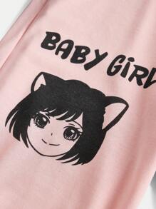 Teen Girl Figure & Letter Graphic Sweatpants - Baby Pink - View 3