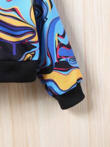 Baby Girl Marble Print Zip Up Bomber Jacket - Blue - View 3