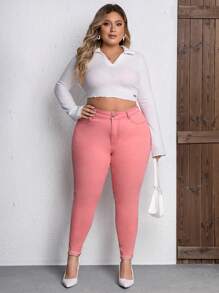 SHEIN LUNE Plus High Waist Skinny Jeans - Baby Pink - View 6