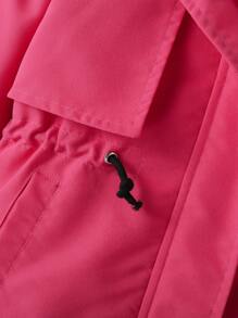SHEIN 女小童腰部抽繩毛茸邊毛絨內襯連帽外套不帶T恤 - 玫紅色 - 查看 7