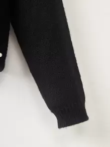 SHEIN Tween Girl Pearls Beaded Twist Hem Sweater - Black - View 5