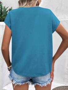 SHEIN LUNE Skull Print Batwing Sleeve Tee - Blue - View 2