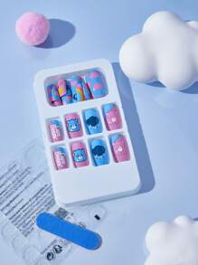 SHEIN X Care Bears Pink & Blue Lovely Bear Design False Nail Tips - Multicolor - View 7