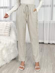 Chiquease Tie Waist Slant Pocket Carrot Pants - Khaki - View 1