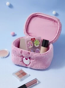SHEIN X Care Bears 1pc Large Capacity Cute Pink Plush Care Cheer Bear Cartoon Design Cosmetic Bag With Handle, Gift
