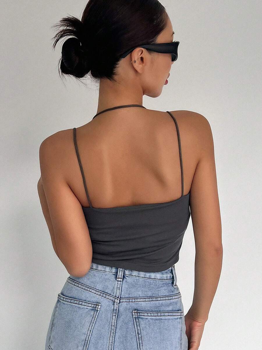 DAZY Top de tirantes crop unicolor - Gris Oscuro - Ver 1