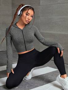 Áo khoác thể thao có khóa kéo - Xám - Xem 3