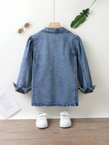 Cô gái Tween 1 Miếng Ống tay áo Nút phía trước Áo denim - Rửa tối - Xem 2