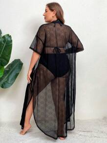 SHEIN Swim Curve Summer Plus Size Button Front Kimono - Black - View 2