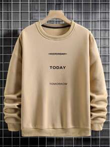 Manfinity Homme Nam Plus Đồ họa Chữ cái Lót nhiệt Áo nỉ - Màu Khaki - Xem 4