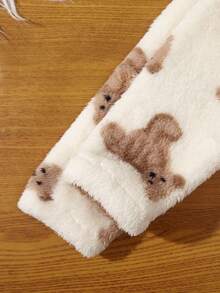 SHEIN 女大童熊圖案拉鏈開襟毛絨夾克 - 米色 - 查看 4