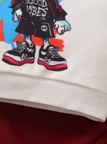 Baby Boy Rabbit Print Sweatshirt & Sweatpants - Red and White - View 8