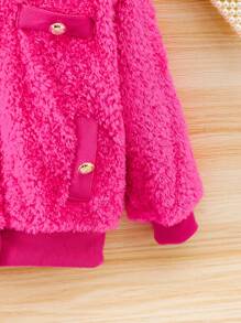 SHEIN Young Girl 1pc Button Detail Teddy Bomber Jacket - Hot Pink - View 7