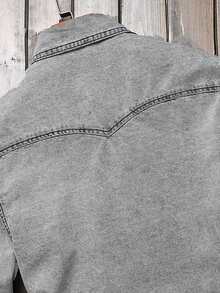 Manfinity Men Flap Pocket Denim Shirt Without Tee - Grey - View 3