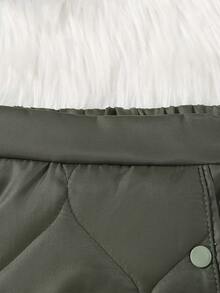 SHEIN Young Girl 1pc Snap Button Up Quilted Coat & 1pc Skirt - Army Green - View 8