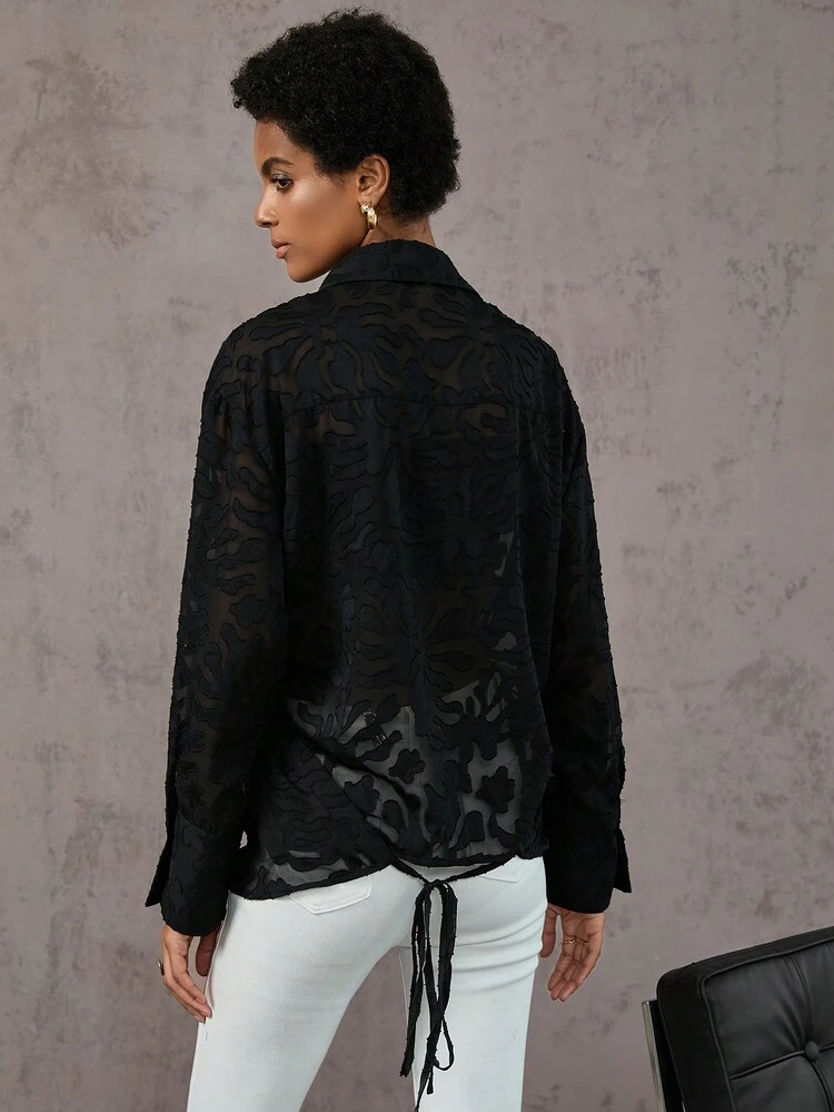 Jacquard Wrap Cross Drop Shoulder Shirt Fall Cloth For Women