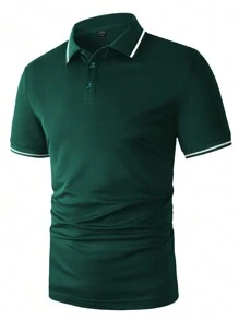 Manfinity Homme Men Striped Trim Polo Shirt - Dark Green - View 5