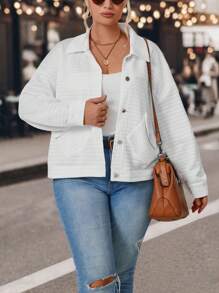 SHEIN LUNE 加落肩有蓋口袋夾克 - 白色 - 查看 1