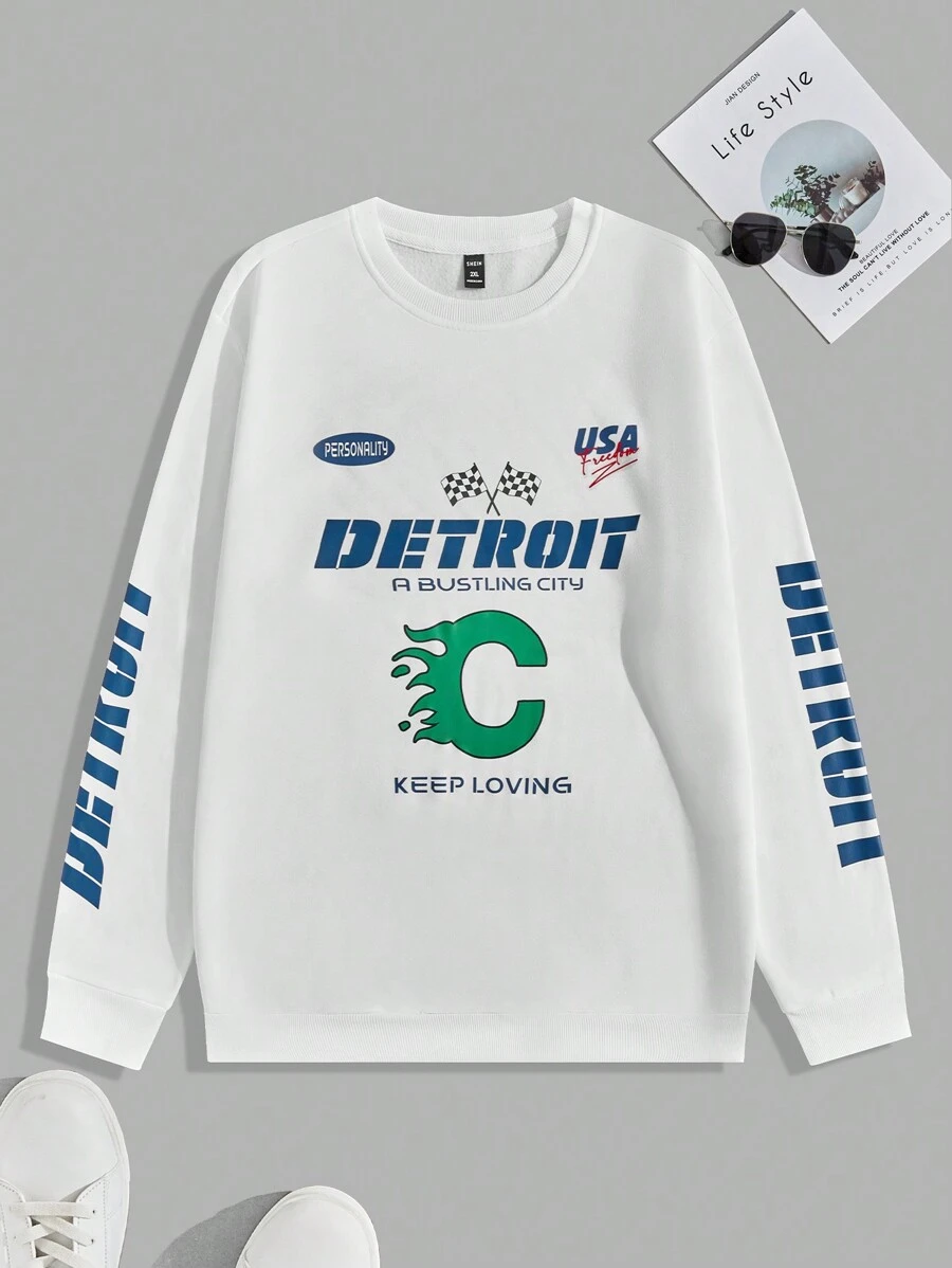 Manfinity EMRG Men Plus Letter Graphic Sweatshirt - White - View 1