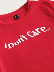 SHEIN ICON 標語圖案短款T恤 - 紅色 - 查看 4