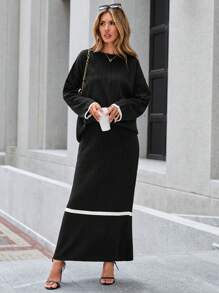 EURMUSE Cable Knit Sweater & Knit Skirt - Black - View 4