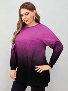 Mulvari Plus Ombre Raglan Sleeve Tee Graphic Tees Women Tops - Red Violet - View 5