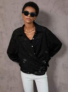 Aveloria 提花圍裹式交叉落肩襯衫