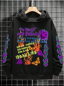 Manfinity EMRG Nam Plus Slogan & In Lửa Dây rút Hoodie - màu đen - Xem 4