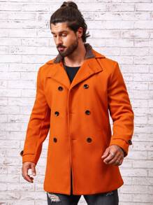 Manfinity Homme Men Slant Pocket Double Breasted Overcoat - Orange - View 4