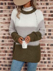 SHEIN LUNE Jersey de color combinado de manga raglán - Multicolor - Ver 3