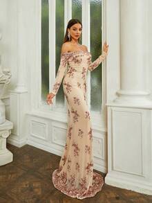 Missord Off Shoulder Sequin Mermaid Formal Dress - Khaki - View 7