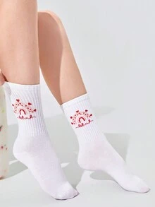 2pairs/set Pink Striped Polyester Over Knee Socks For Girls - White - View 6