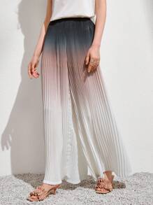 Anewsta 漸變色褶襉闊腿褲 - 白色 - 查看 1