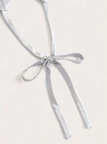 SHEIN ICON 繫帶露背手帕下擺 PU 皮革掛脖上衣 - 銀色 - 查看 3