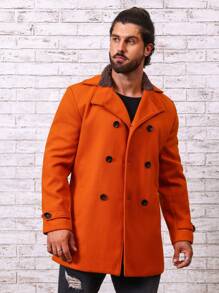 Manfinity Homme Men Slant Pocket Double Breasted Overcoat - Orange - View 5