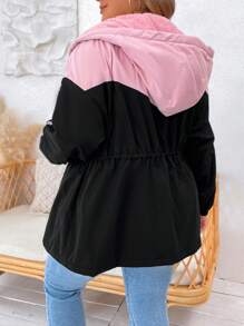 SHEIN LUNE Plus Letter Graphic Drawstring Waist Teddy Lined Hooded Jacket, For Winter Fall Autumn - Multicolor - View 3