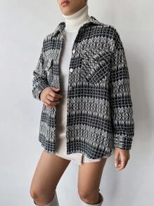 EURMUSE Plaid Print Drop Shoulder Flap Pocket Coat - Multicolor - View 5