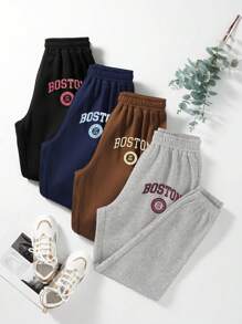 SHEIN Unity 4pcs Letter Graphic Thermal Lined Sweatpants - Multicolor - View 1