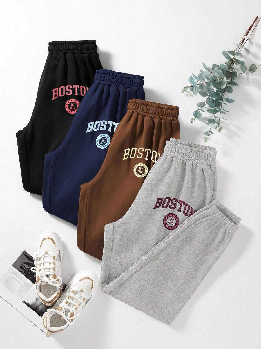 SHEIN Unity 4pcs Letter Graphic Thermal Lined Sweatpants - Multicolor - View 1