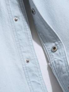 Manfinity Hypemode 男士 1 入組撞色裝飾牛仔飛行員夾克 - 淺色水洗藍 - 查看 4