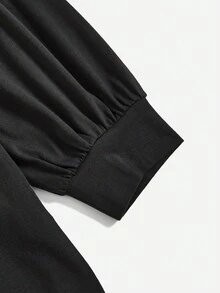 SHEIN EZwear 大碼標語圖案落肩T恤 - 深灰色 - 查看 4