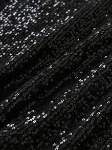 SHEIN Unity 大碼開衩袖亮片緊身連衣裙 - 黑色 - 查看 4