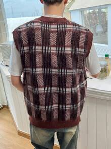 Manfinity Hypemode Men Plaid Pattern Sweater Vest Without Tee - Coffee Brown - View 2