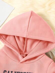 SHEIN Young Girl Letter Graphic Hoodie & Cami Top & Sweatpants - Pink - View 7