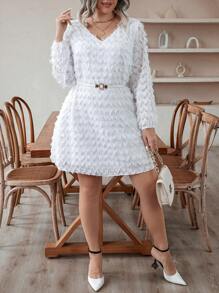 Celure 大碼素色毛茸茸洋裝不附腰帶 - 白色 - 查看 1