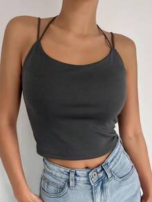DAZY Top de tirantes crop unicolor - Gris Oscuro - Ver 2
