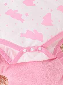 SHEIN Baby Girl Rabbit Print Bodysuit & Pants & Hat - Multicolor - View 6