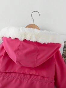 SHEIN 女小童腰部抽繩毛茸邊毛絨內襯連帽外套不帶T恤 - 玫紅色 - 查看 5